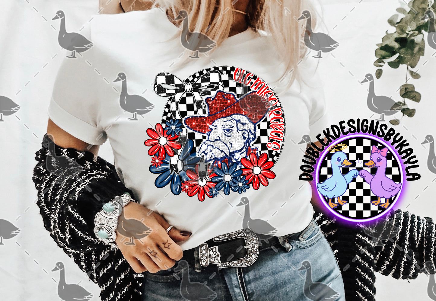Ole Miss Rebels PNG | Checkerboard Floral Circle Game Day Design