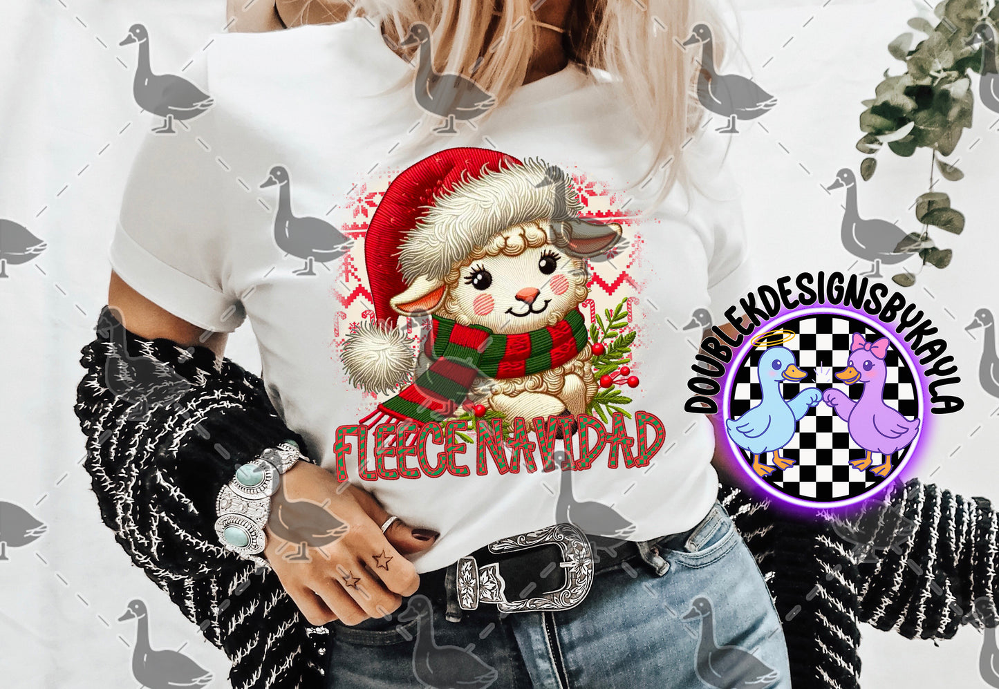 Fleece Navidad Christmas Lamb Design | Holiday PNG for Sublimation
