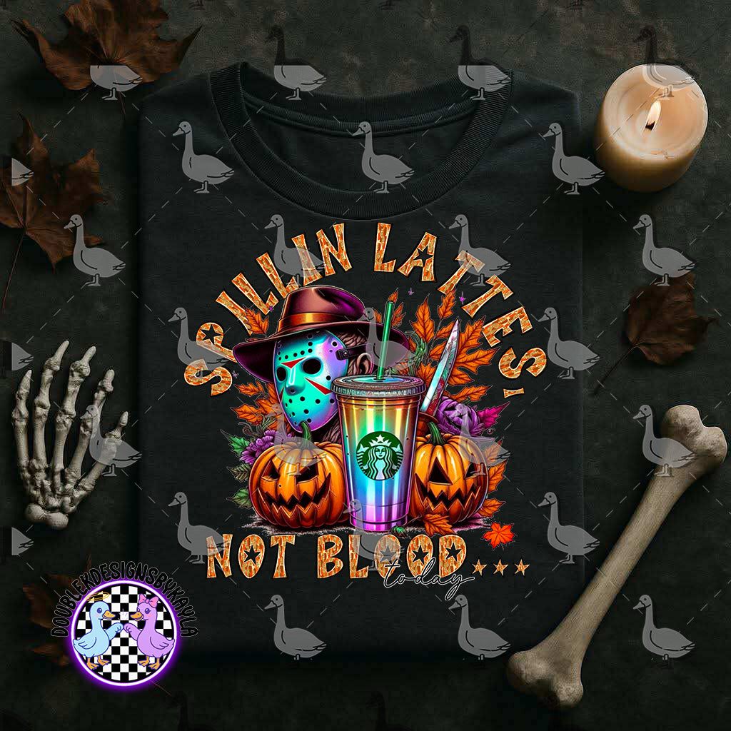 Spillin’ Lattes Not Blood Digital Design | Horror Halloween Coffee Cup PNG