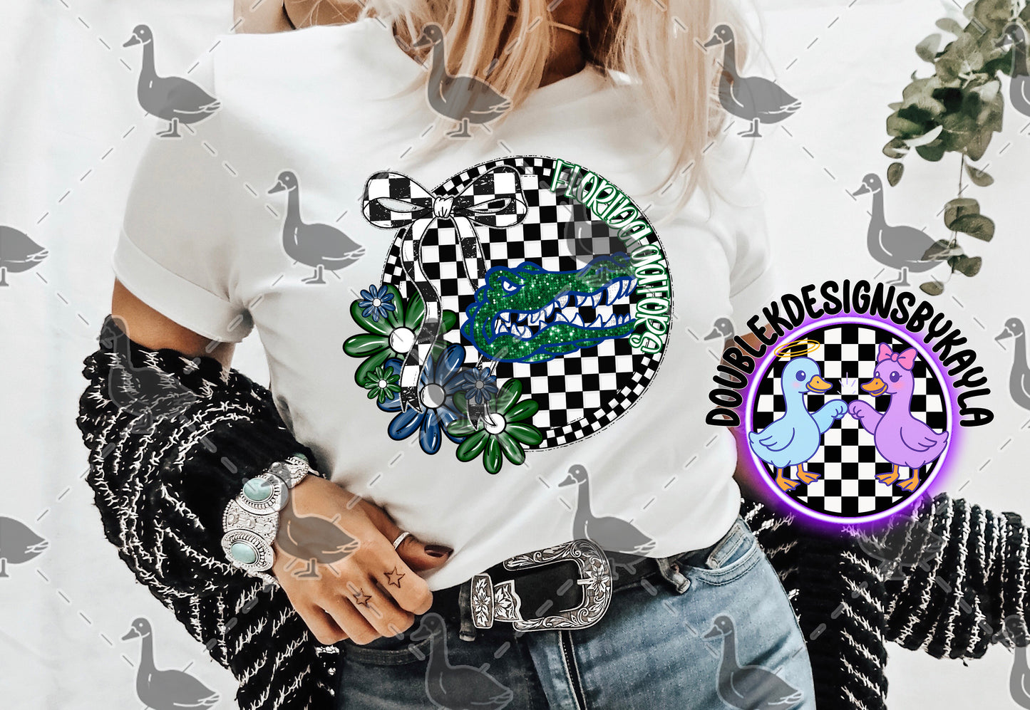 Florida Gators PNG | Checkerboard Floral Circle Game Day Design