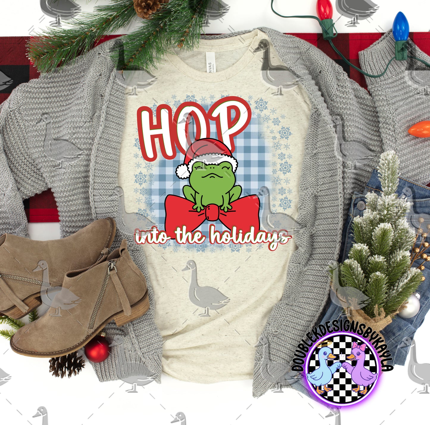 Hop Into the Holidays Frog Christmas Digital Design | Cute Holiday Graphic