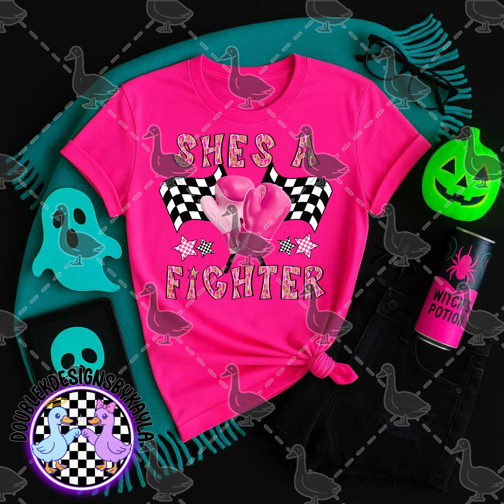 She’s a Fighter Digital Design | Pink Ribbon Awareness Boxing PNG