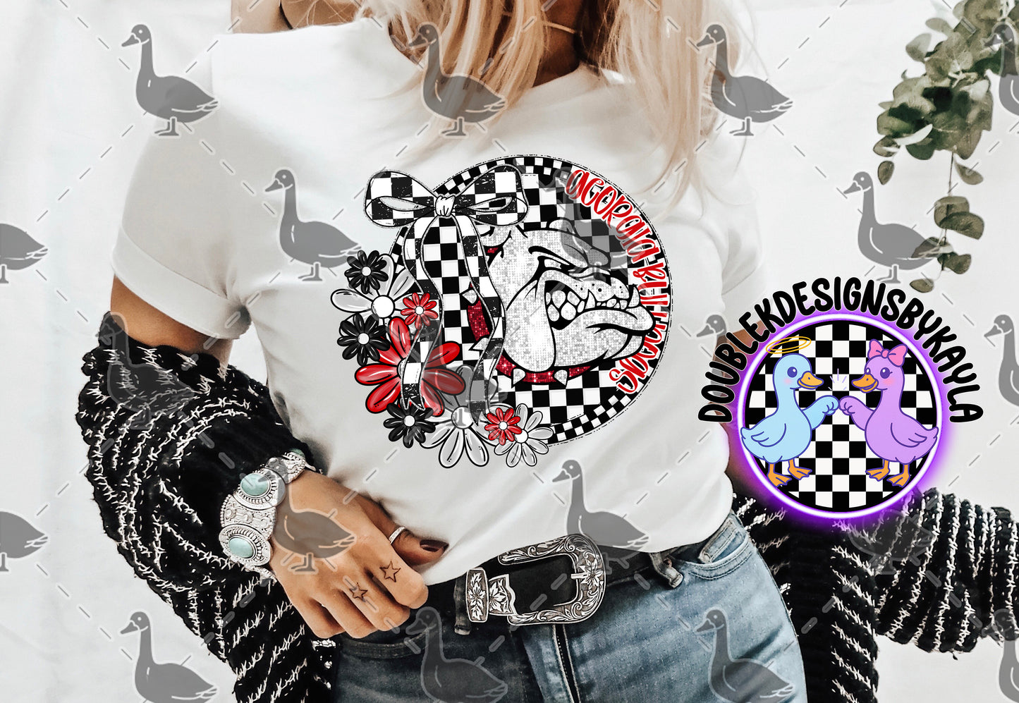 Georgia Bulldogs PNG | Checkerboard Floral Circle Game Day Design