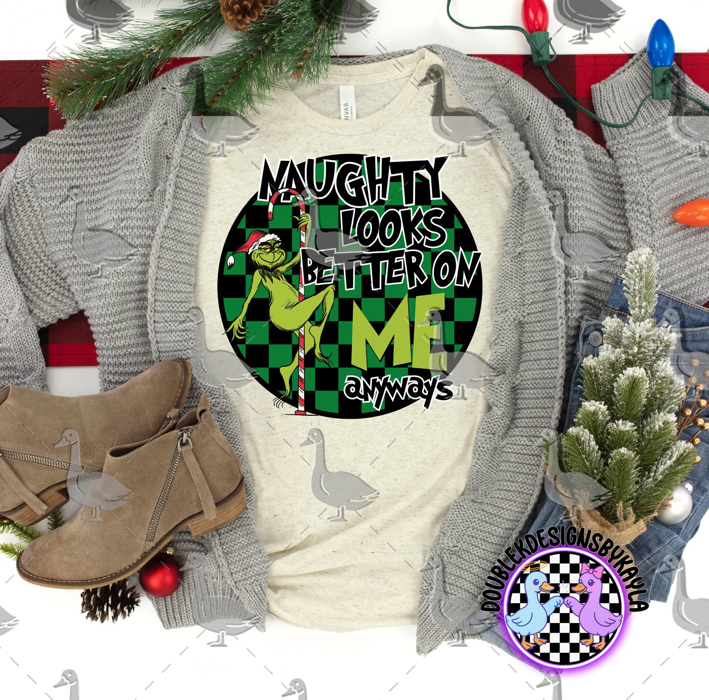 Naughty Looks Better on Me Anyways Christmas Digital Design | Funny Holiday Grinch-Inspired Clipart