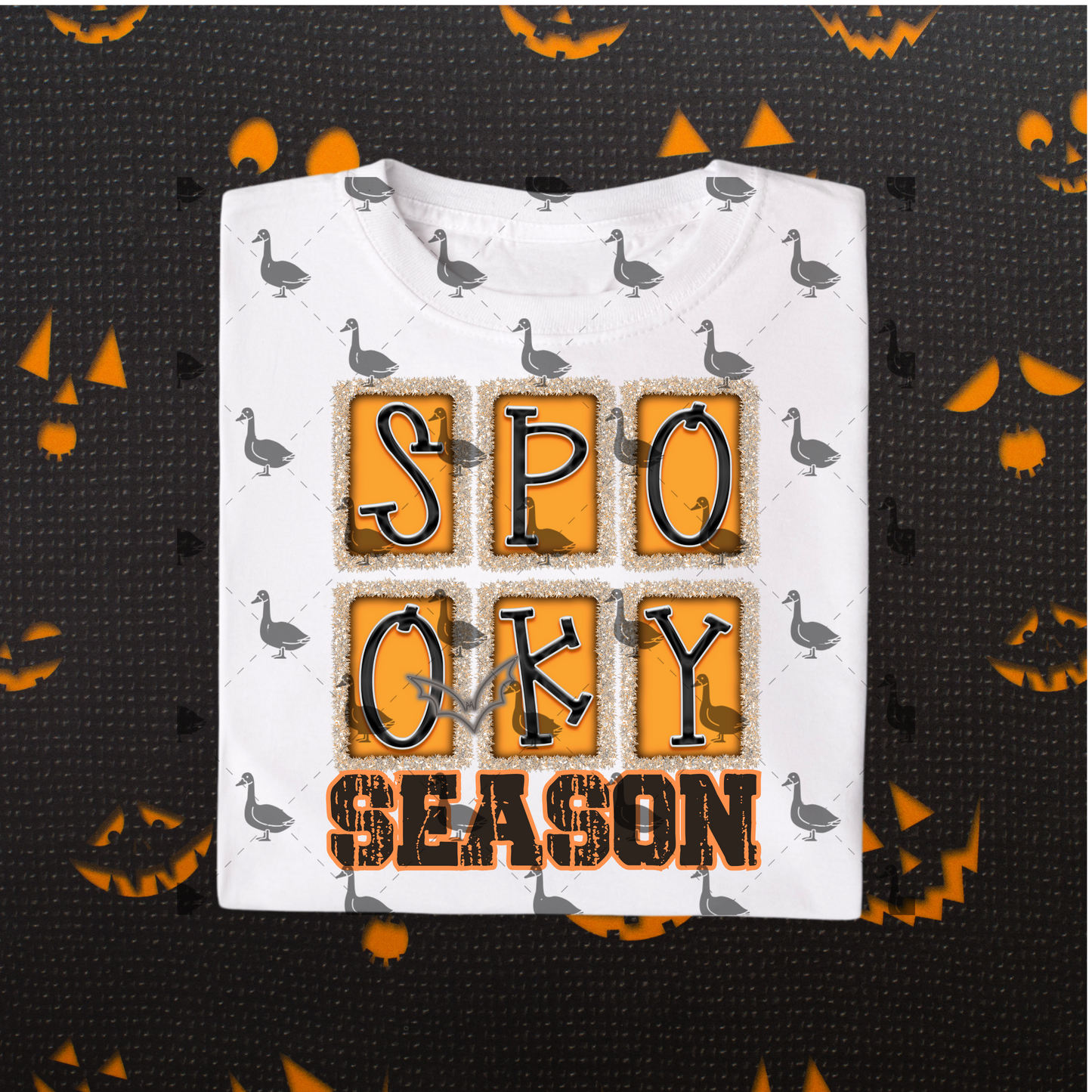 Spooky Season – Halloween PNG with Orange Glitter Block Letters | Digital Download