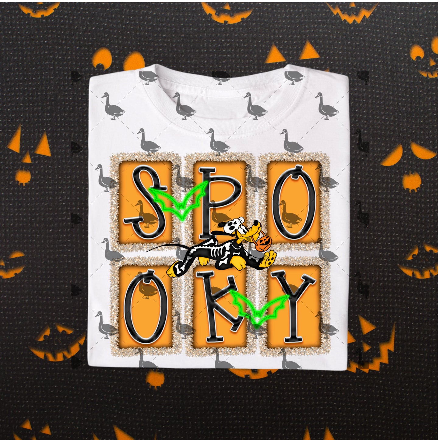 Spooky Pluto – Halloween PNG with Skeleton Dog & Glitter Block Letters | Digital Download