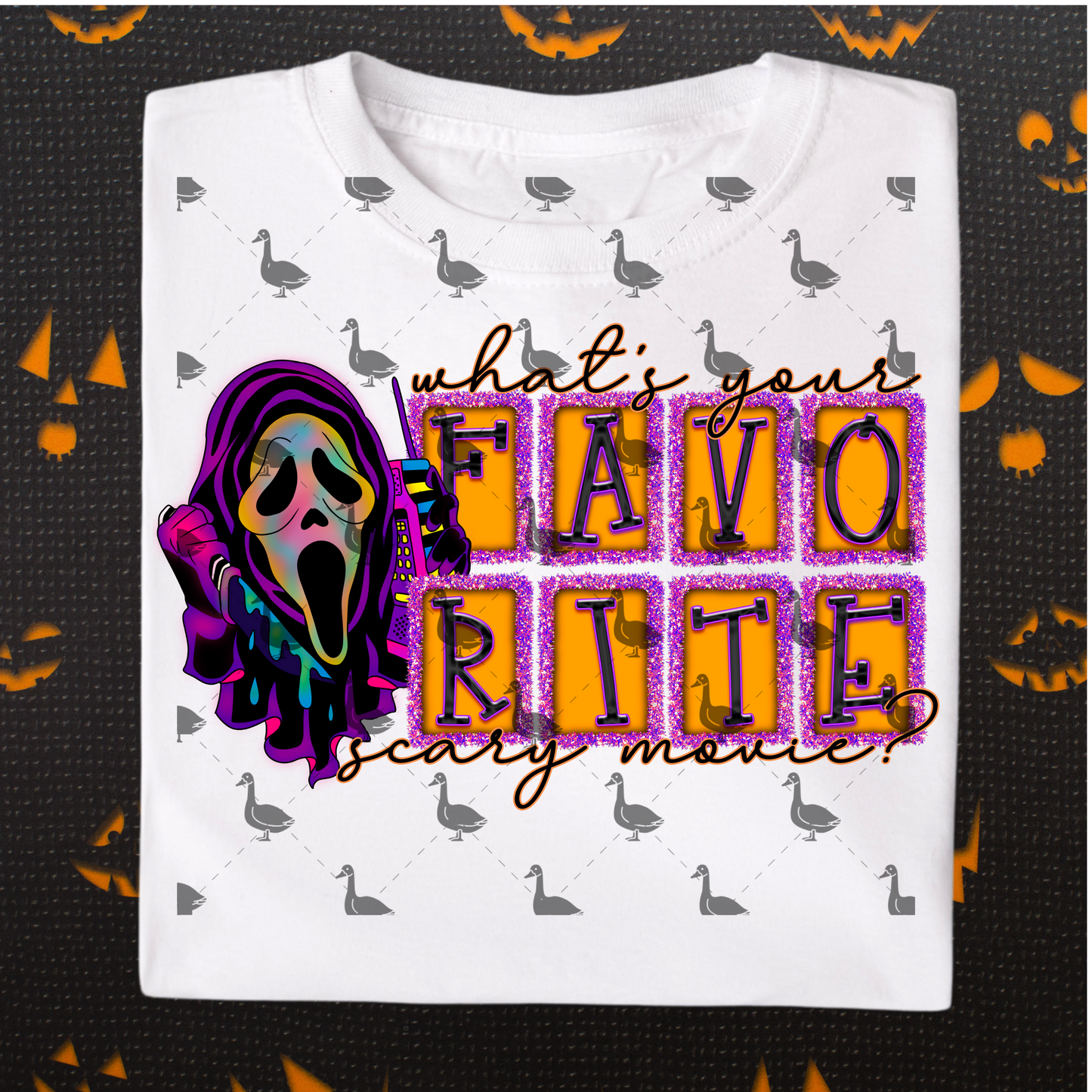 What’s Your Favorite Scary Movie? – Ghostface-Inspired Halloween PNG | Glitter Block Letter Design