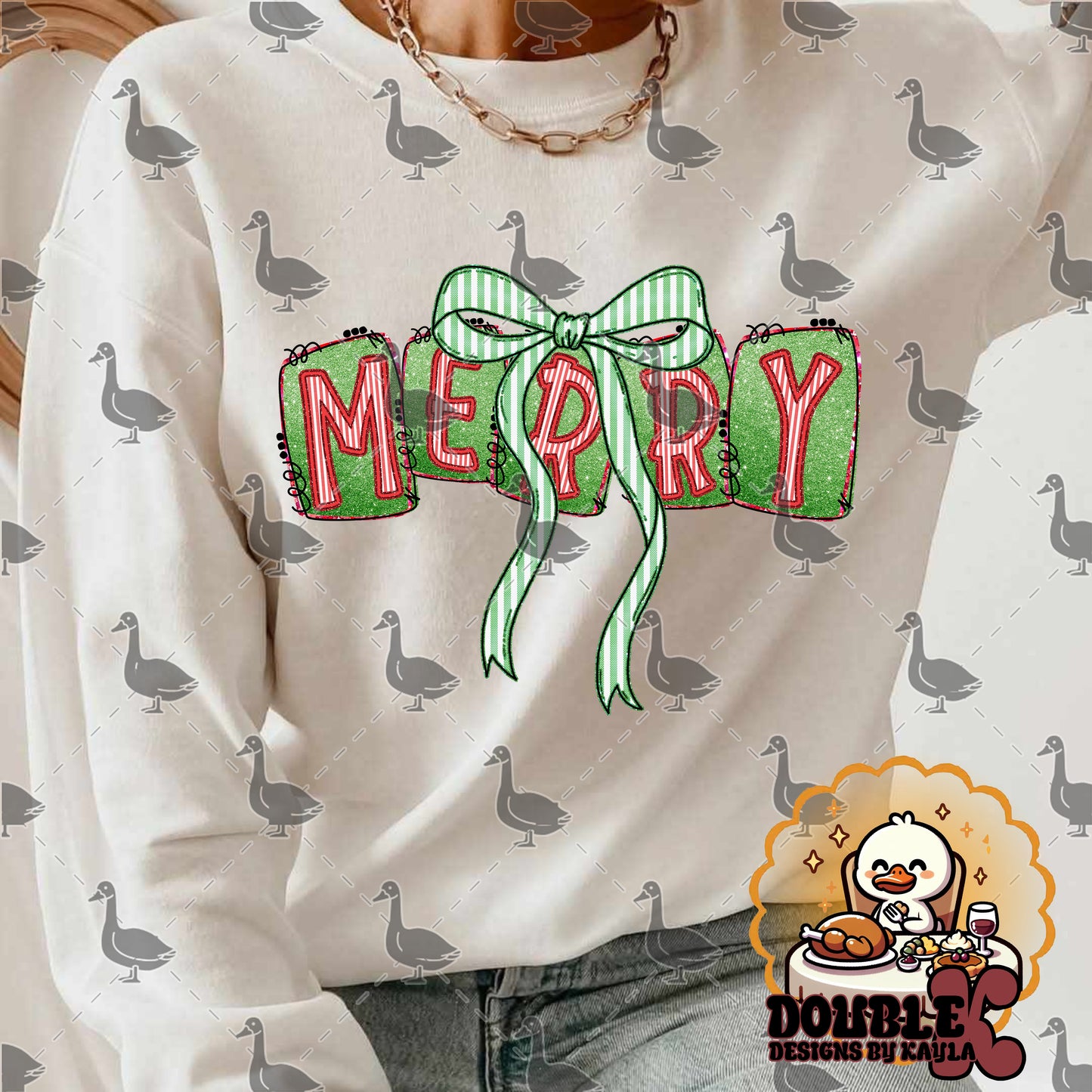 Merry with Green Bow Digital Design | Classic Christmas Word Art PNG