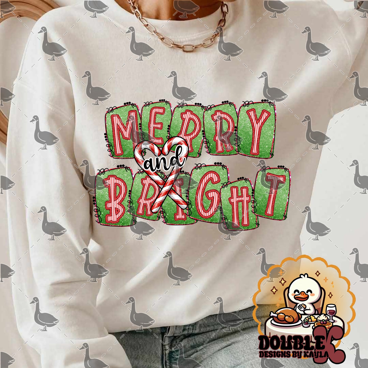 Merry and Bright Candy Cane Digital Design | Red & Green Christmas PNG