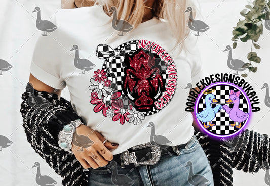 Arkansas Razorbacks Digital Design – Checker Bow & Floral Sports Graphic