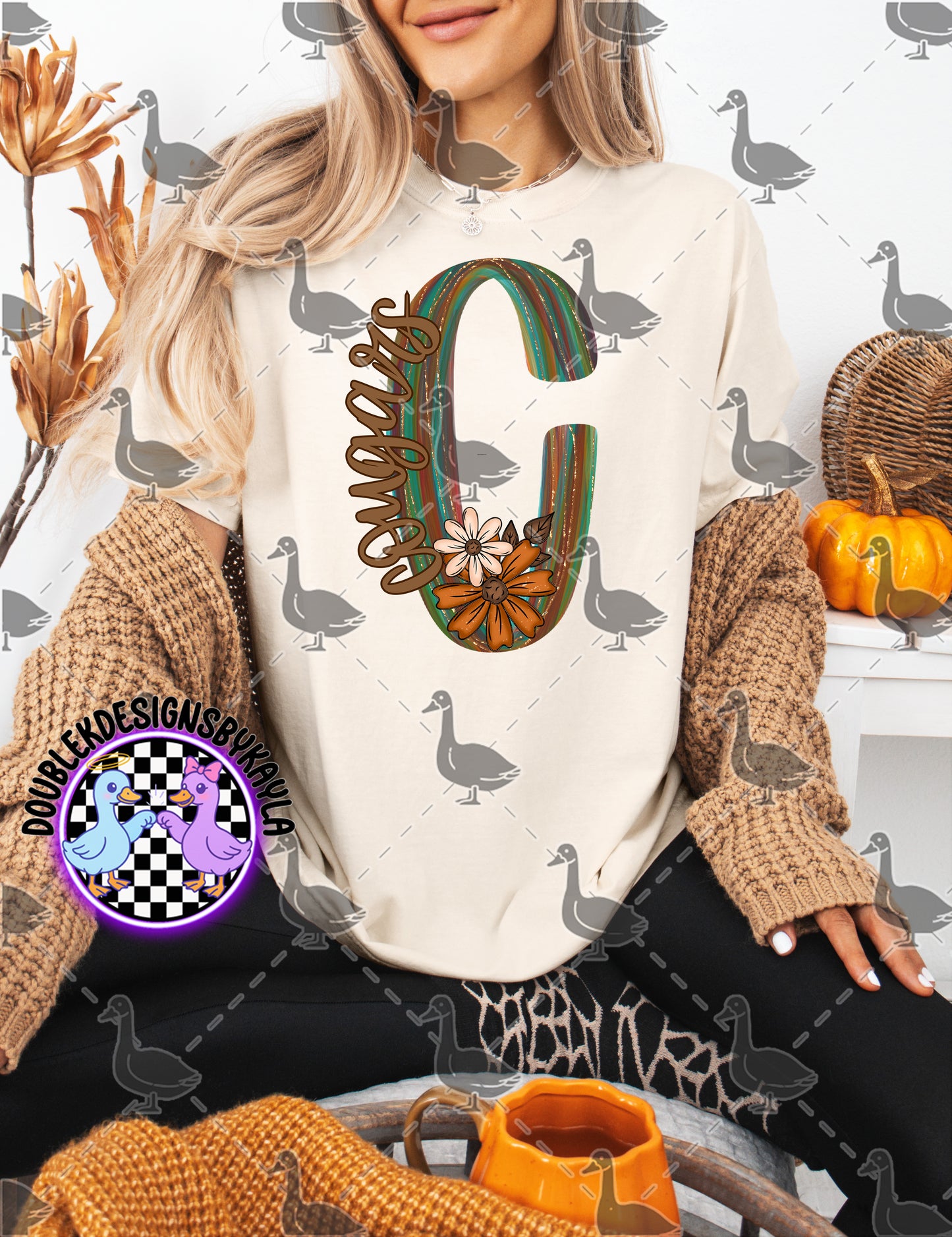 Fall Floral Mascot Letter Digital Designs | Multiple Team Variants