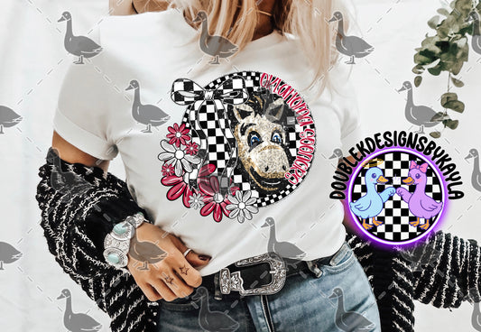 Oklahoma Sooners Digital Design – Glitter Mascot with Checker Bow & Floral Accent
