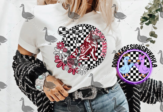 Texas A&M Aggies Digital Design – Glitter Mascot with Checker Bow & Floral Accent