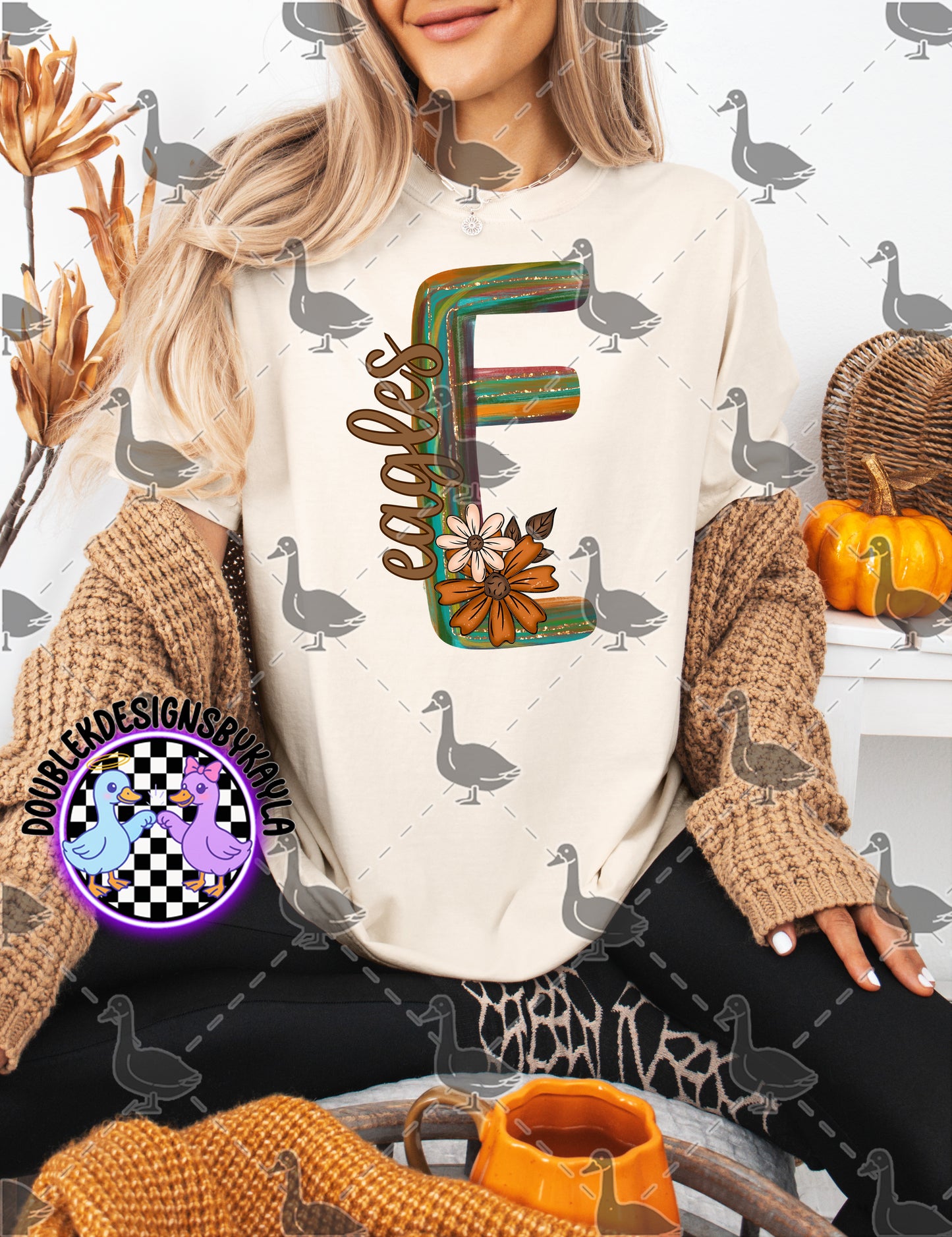 Fall Floral Mascot Letter Digital Designs | Multiple Team Variants