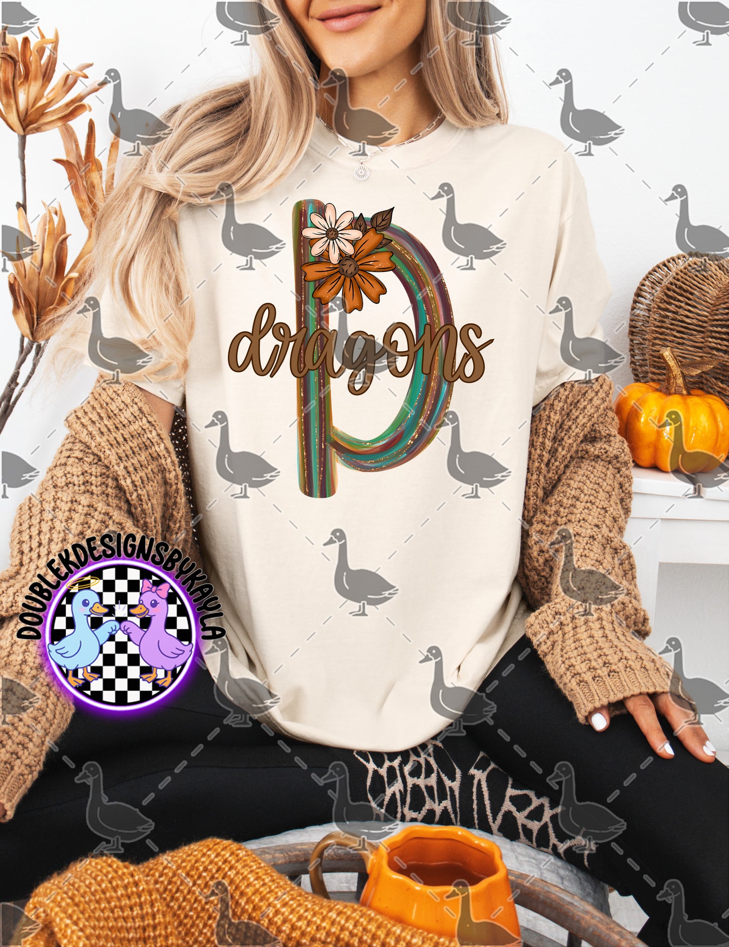 Fall Floral Mascot Letter Digital Designs | Multiple Team Variants