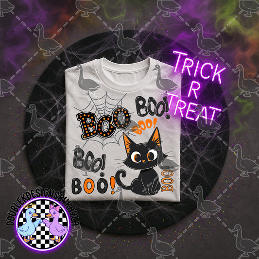 BOO Black Cat Halloween Digital Design | Cute Spooky PNG