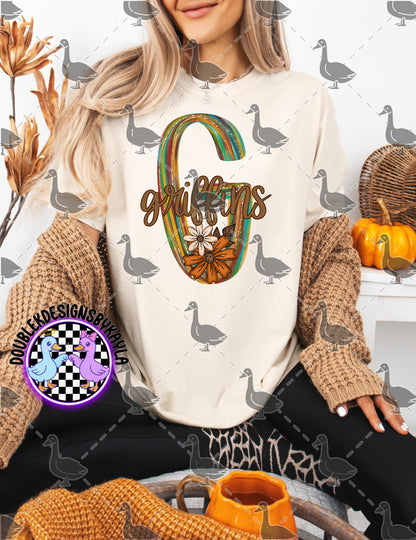 Fall Floral Mascot Letter Digital Designs | Multiple Team Variants