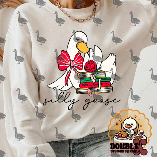 Silly Goose Christmas Digital Design | Holiday Goose with Books PNG
