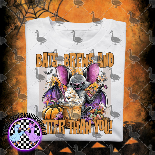 Bats, Brews & Better Than You PNG | Fall Coffee Bat Digital Design