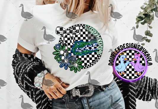 Florida Gators PNG | Checkerboard Floral Circle Game Day Design