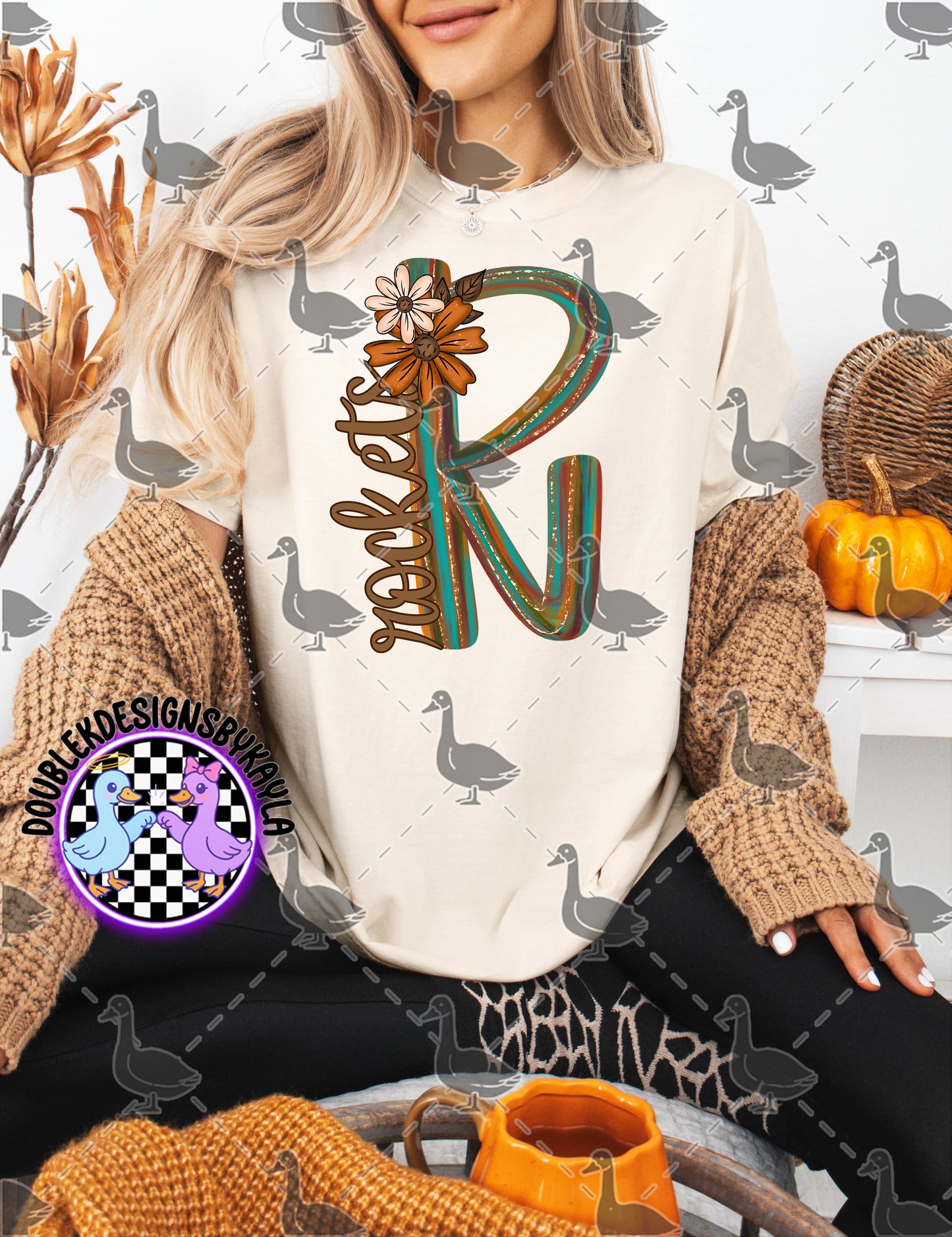 Fall Floral Mascot Letter Digital Designs | Multiple Team Variants