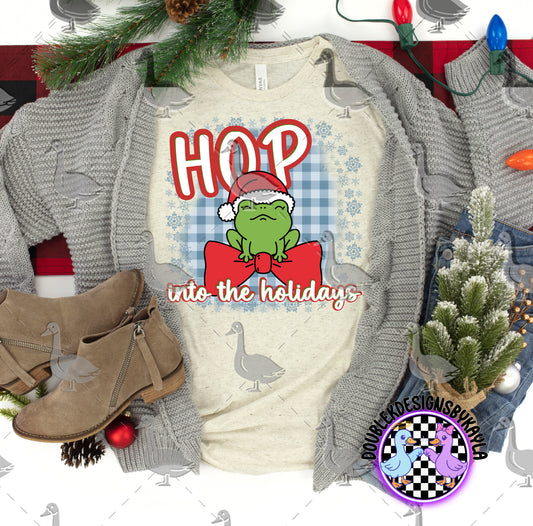 Hop Into the Holidays Frog Christmas Digital Design | Cute Holiday Graphic