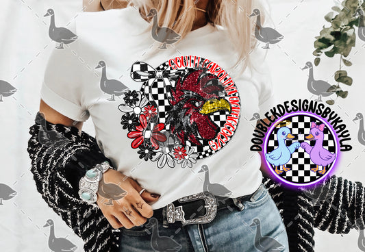 South Carolina Gamecocks PNG | Checkerboard Floral Circle Game Day Design