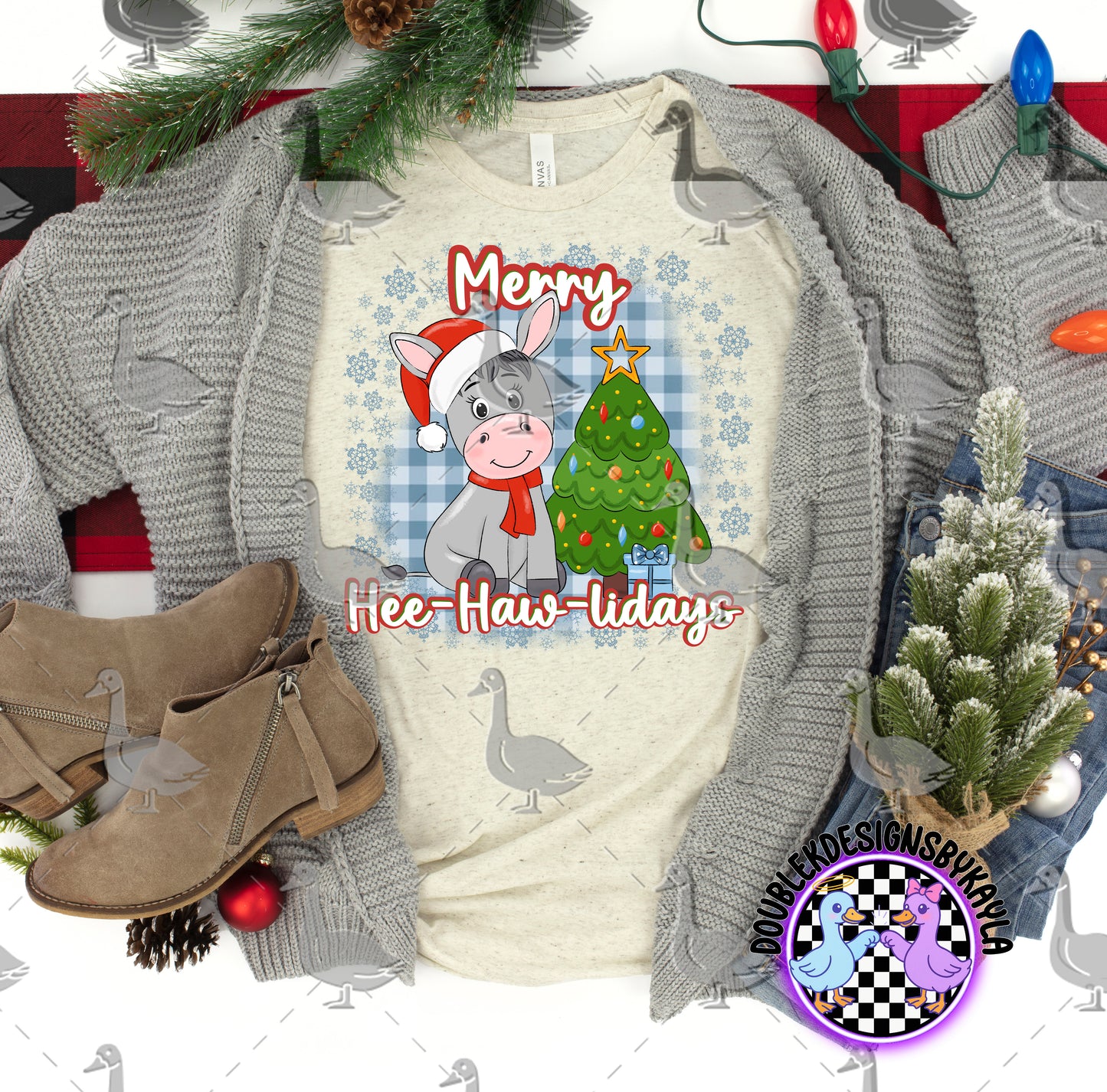 Merry Hee-Haw-lidays Donkey Christmas Digital Design | Funny Holiday Clipart