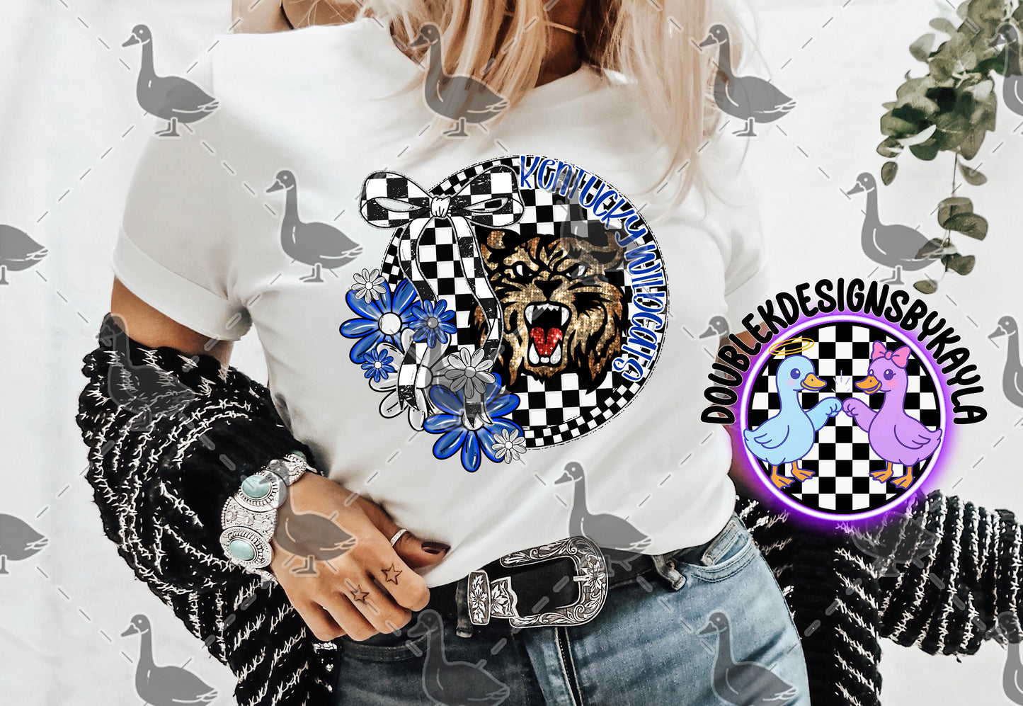 Kentucky Wildcats PNG | Checkerboard Floral Circle Game Day Design