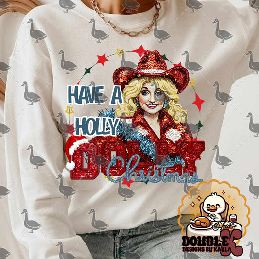 Have a Holly Dolly Christmas Digital Design | Retro Country Christmas PNG