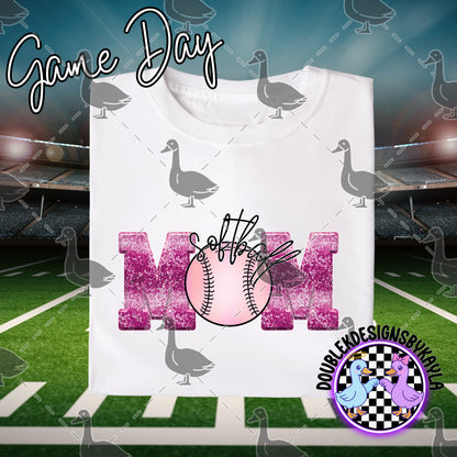Game Day MOM Pink Glitter Sports Designs – Multiple Sport Options (PNG)