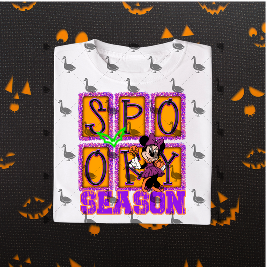 Spooky Minnie – Halloween PNG with Glitter Block Letters & Trick-or-Treat Character | Digital Download