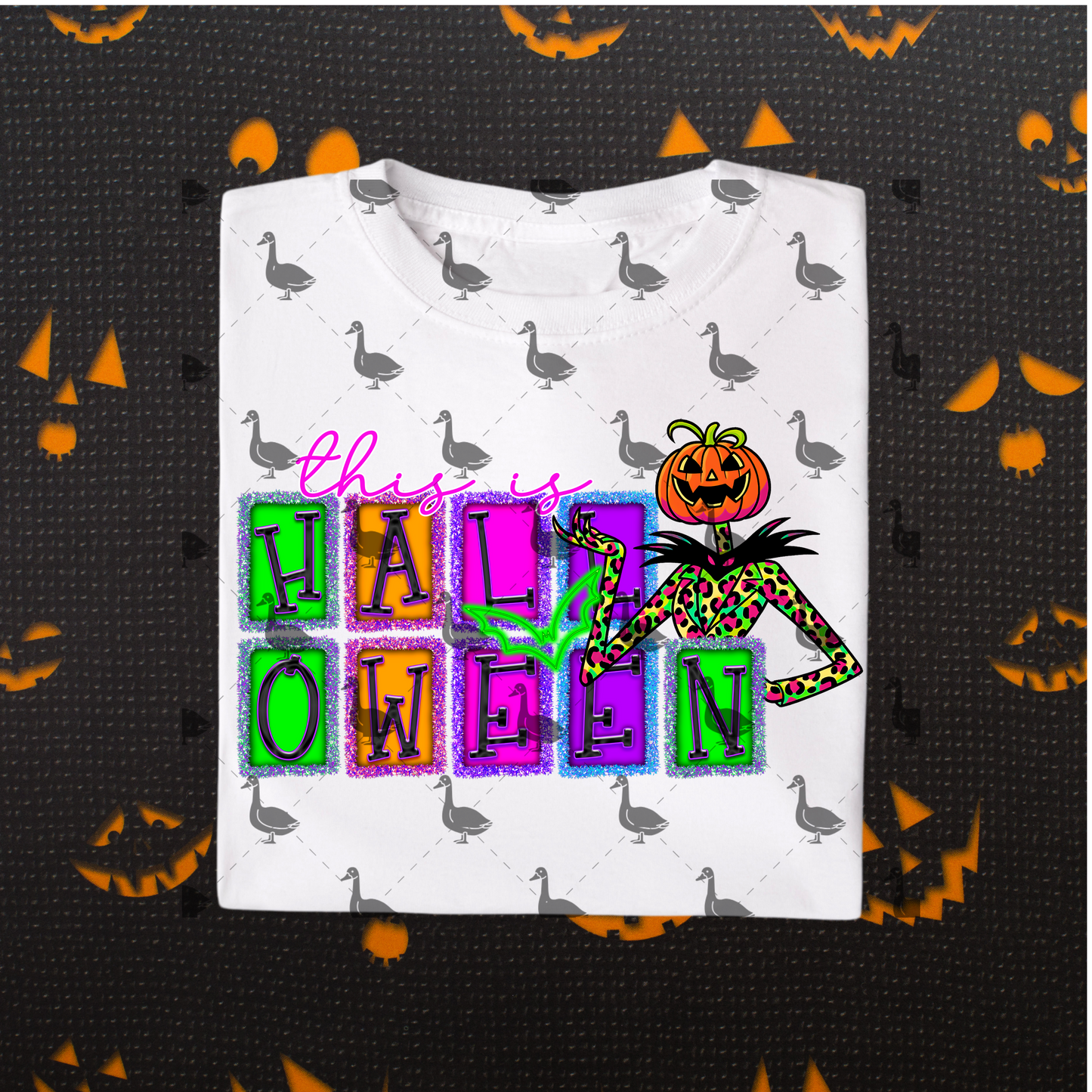 This Is Halloween – Neon Block Letter PNG with Pumpkin Head Character | Halloween Digital Download