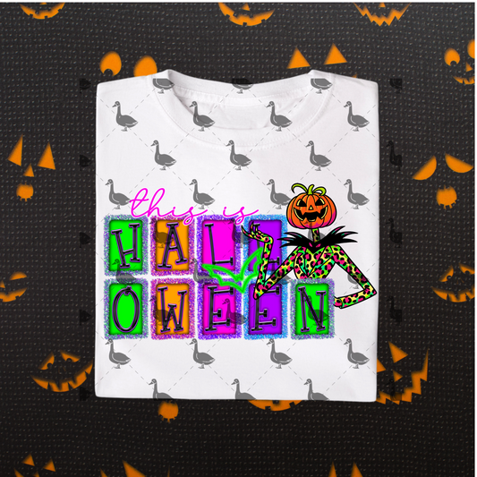 This Is Halloween – Neon Block Letter PNG with Pumpkin Head Character | Halloween Digital Download