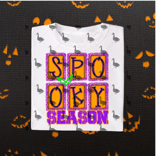 Spooky Season – Neon Glitter Block Halloween PNG | Purple, Orange & Green Digital Download