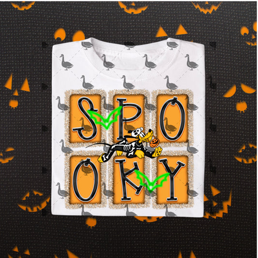 Spooky Pluto – Halloween PNG with Skeleton Dog & Glitter Block Letters | Digital Download