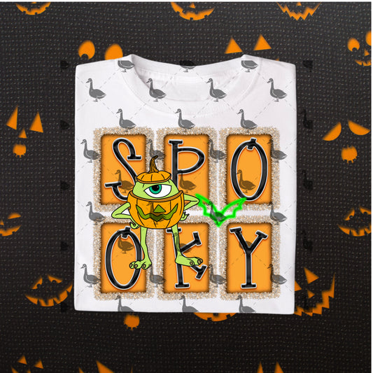 Spooky Mike – Halloween PNG with Glitter Block Letters & Pumpkin Monster Character | Digital Design