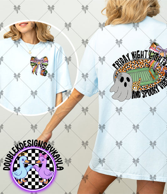Friday Night Lights & Spooky Vibes PNG – Halloween Football Front/Back Tee Design