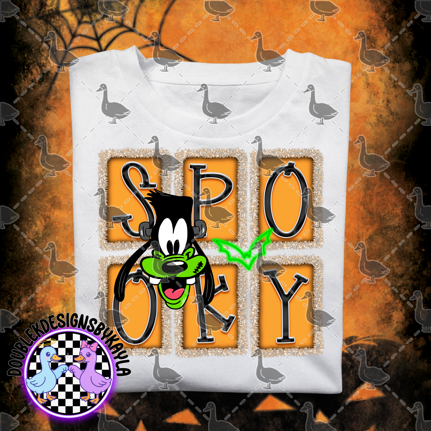 Spooky goofy – Halloween PNG with Glitter Block Letters & Pumpkin Monster Character | Digital Design